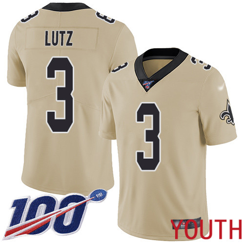 New Orleans Saints Limited Gold Youth Wil Lutz Jersey NFL Football 3 100th Season Inverted Legend Jersey